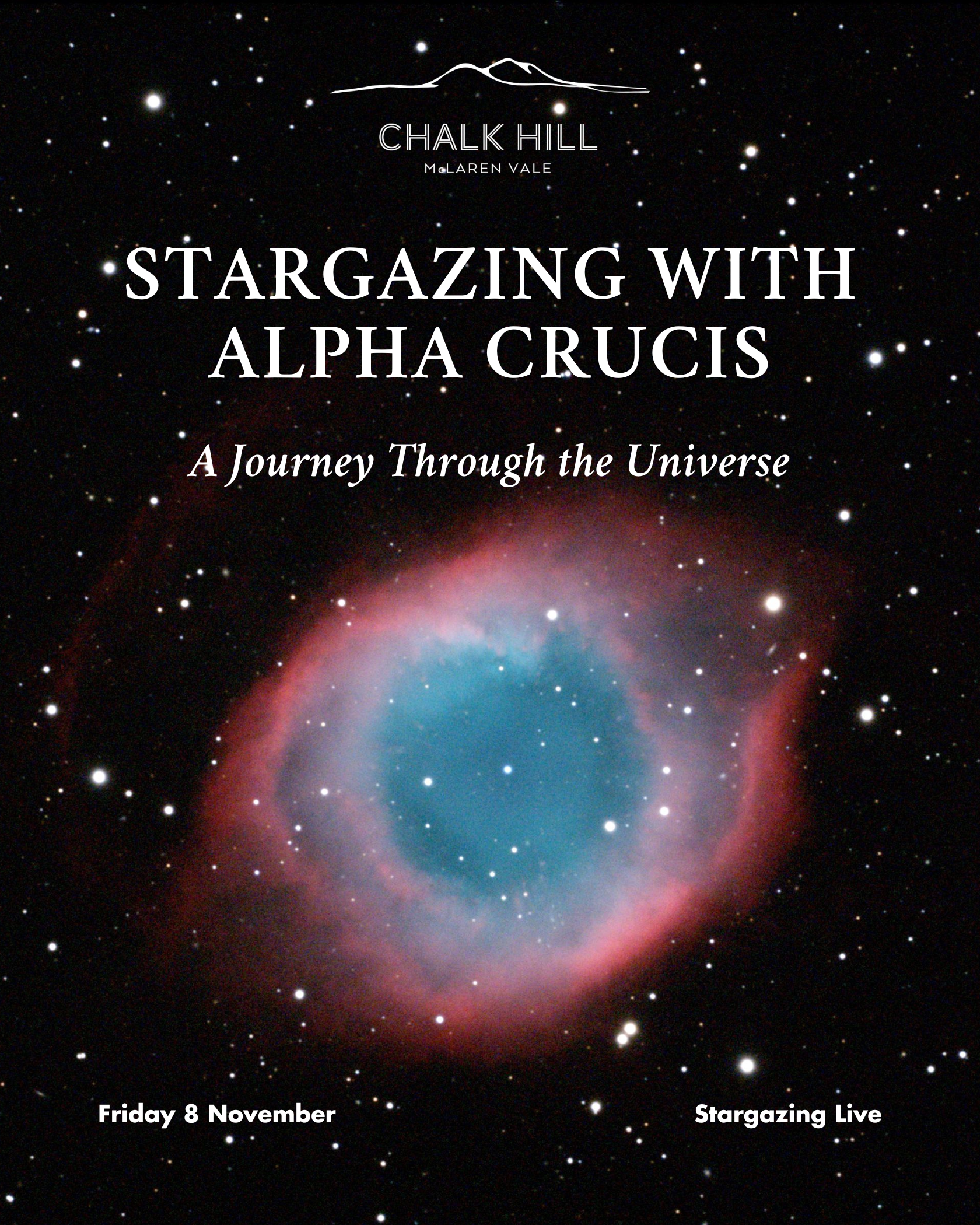 Explore the Helix Nebula at Stargazing with Alpha Crucis: A Journey Through the Universe at Chalk Hill Wines